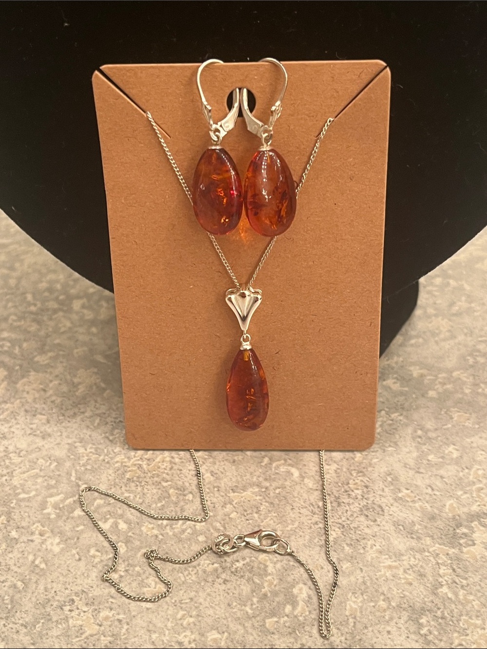 Baltic Amber earrings and pendant Necklace Set .925